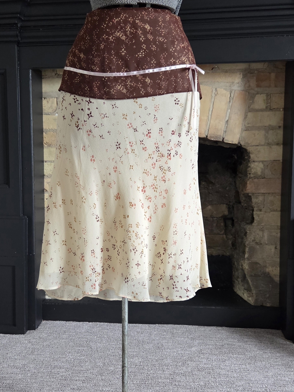 The Original Naughty Silk Y2K Floral Two-Tone Midi Skirt - Brown & Cream